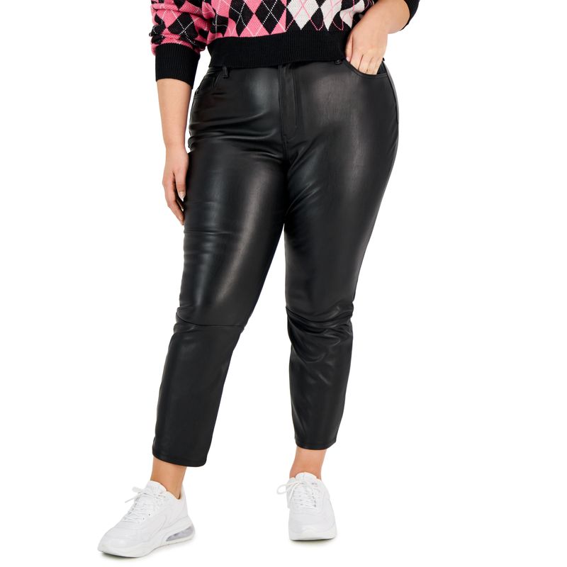 Tinseltown Trendy Plus Size Faux Leather Mom Pants
